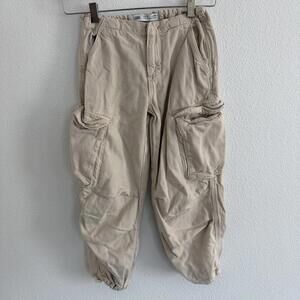 Zara Kids Cargo Utility Jogger Pants Sz 6 Pockets Bone Elastic Parachute Baggy